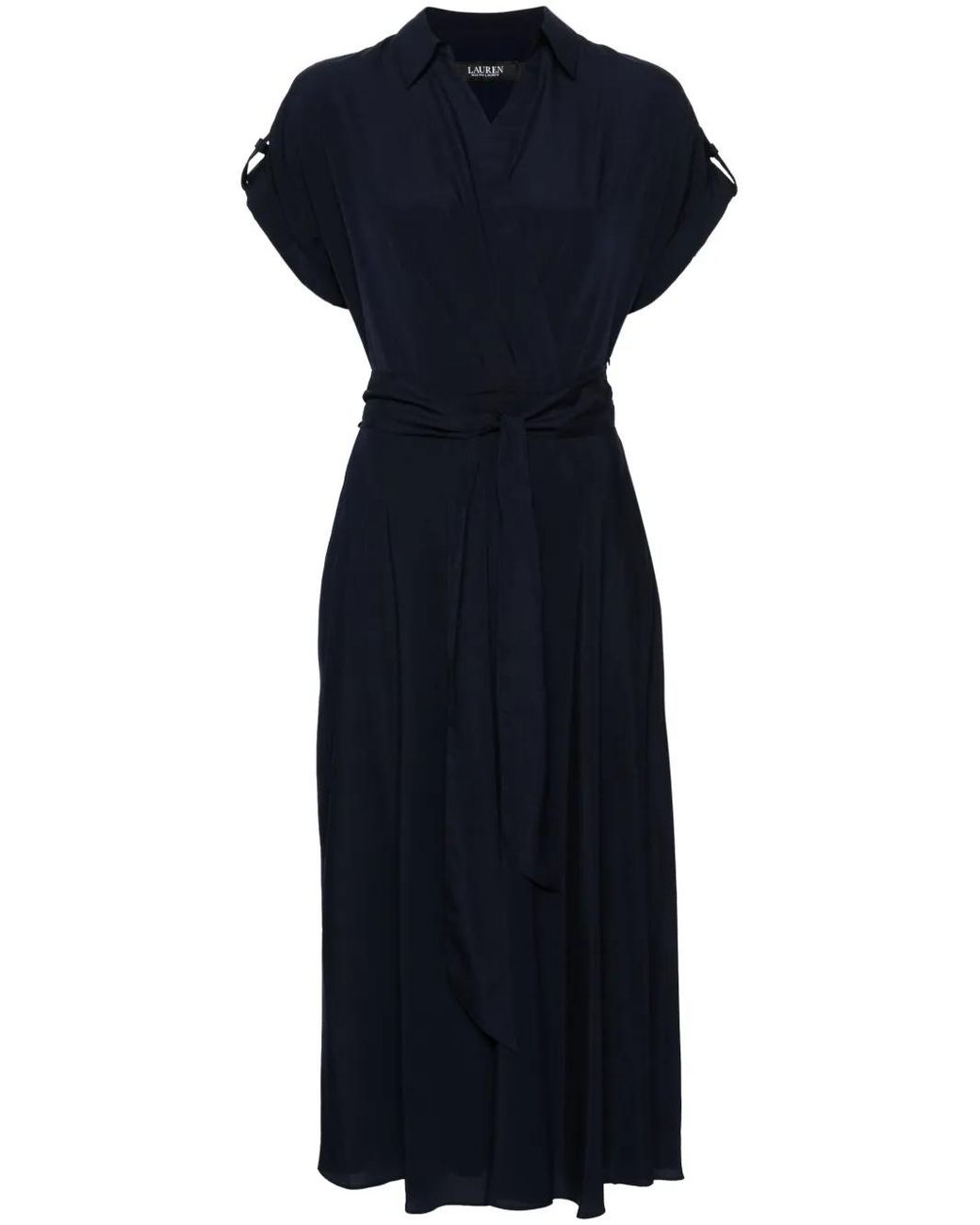 Ralph Lauren Blue V-Neck Georgette Midi Dress