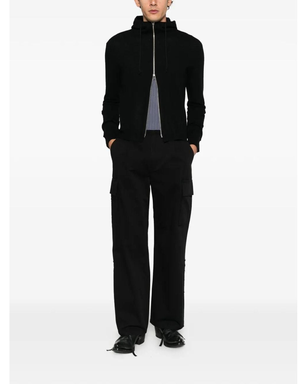 TONYWACK Black Zip-Up Drawstring Hoodie for men