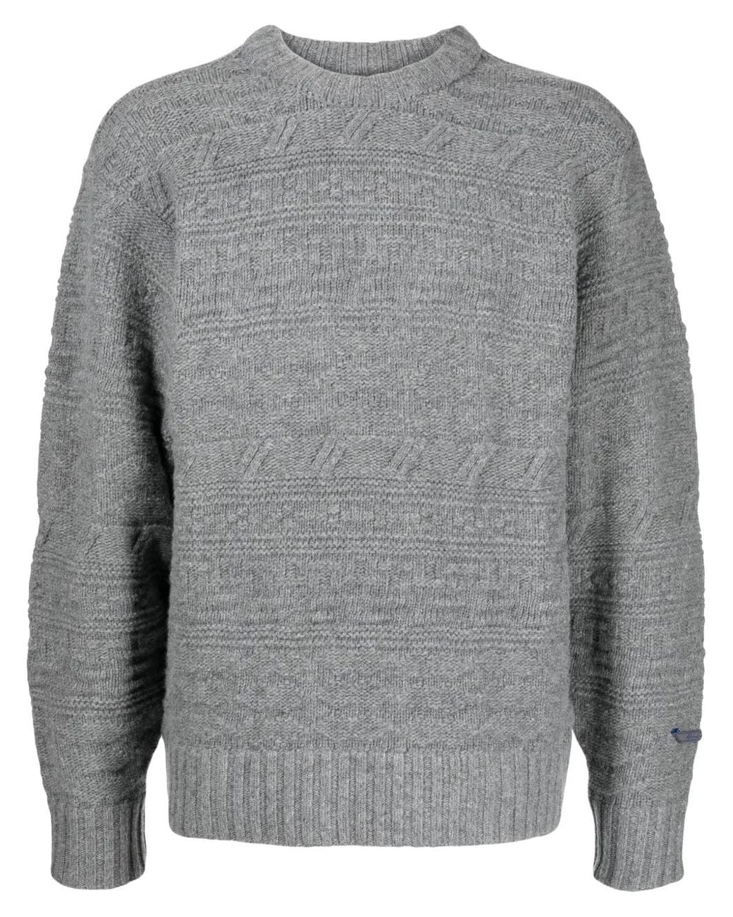 Adererror Gray Logo-Patch Chunky-Knit Jumper for men