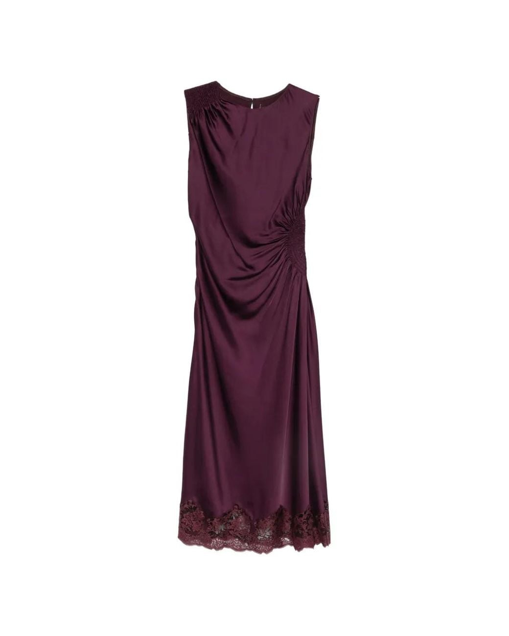 Ermanno Scervino Purple Lace-Trim Ruched-Detailing Midi Dress