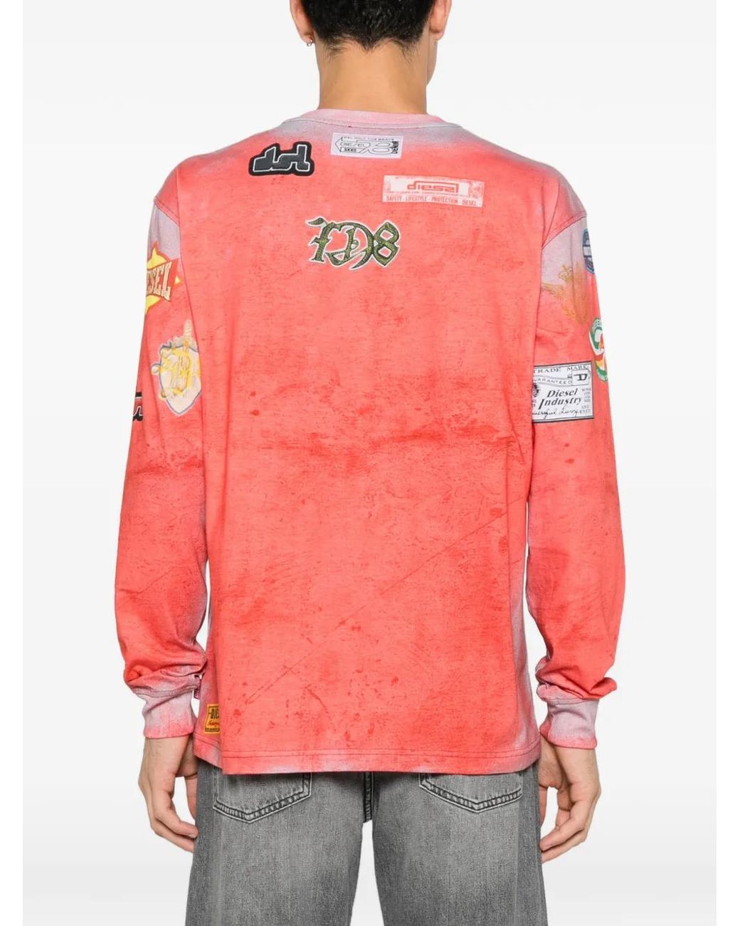 DIESEL Pink Graphic-Print Long-Sleeved T-Shirt for men
