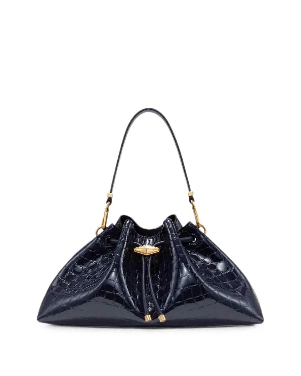 Jimmy Choo Blue Jimmy Cinch Medium Shiny Embossed Leather Shoulder Bag