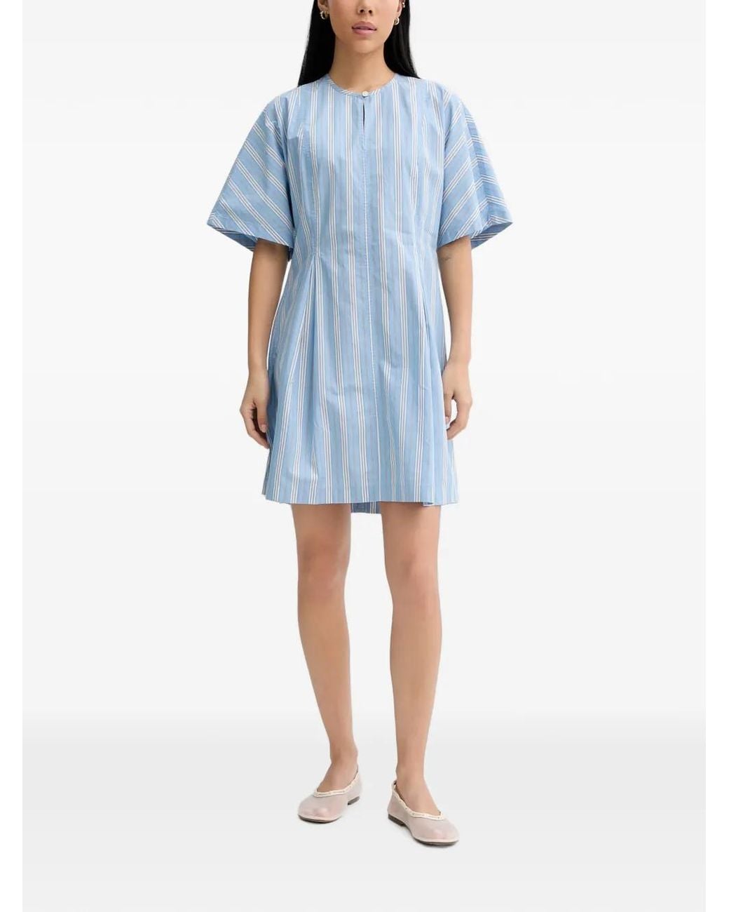 Marc O' Polo Blue Striped Short-Sleeve Cotton Mini Dress