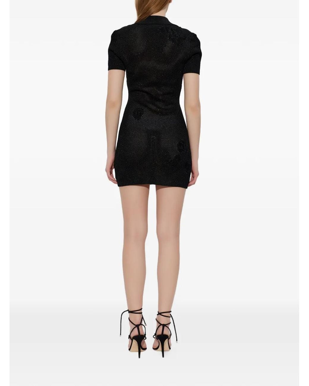 Amiri Black Floral Crochet Polo Mini Dress