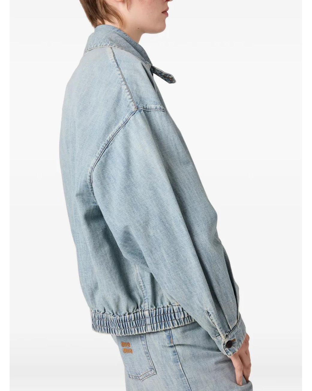 Miu Miu Blue Chambray Elasticated-Hem Denim Jacket