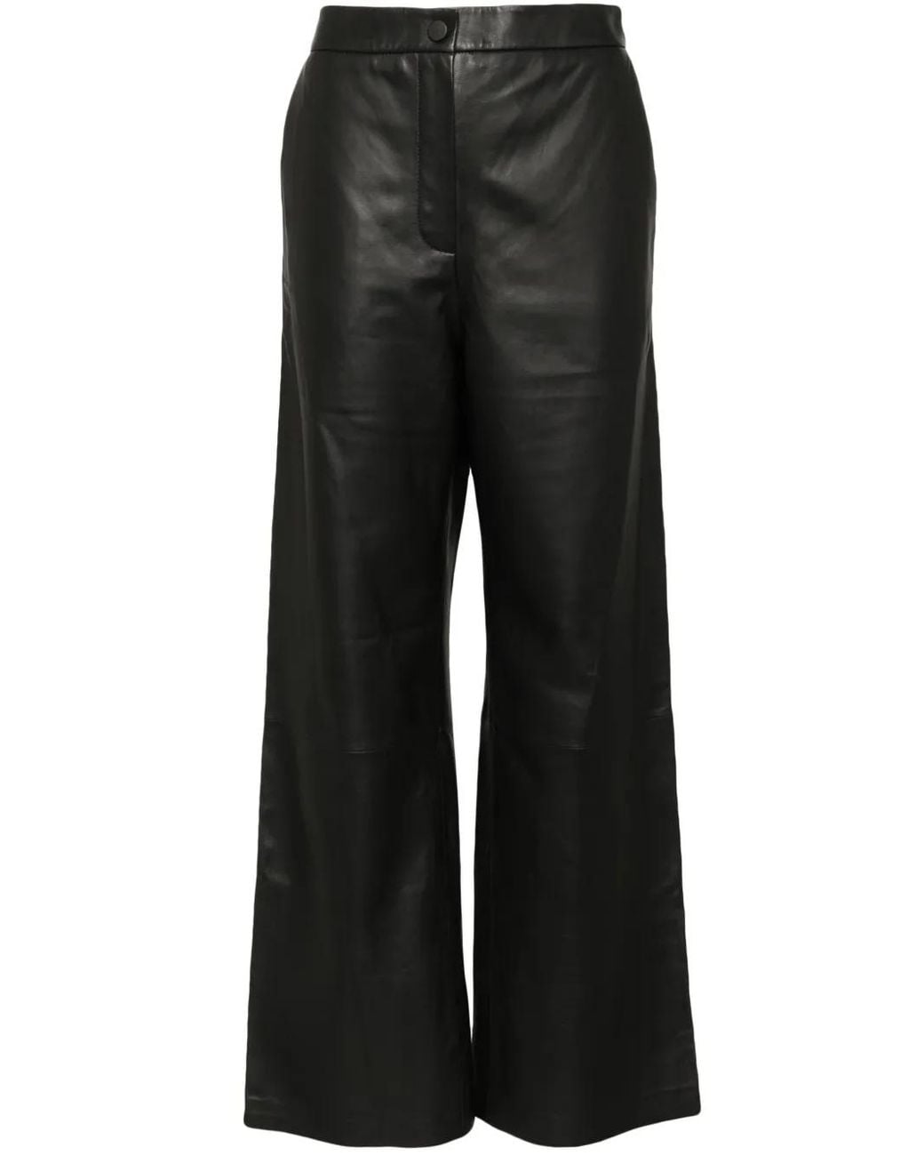 Yves Salomon Black Wide-Leg Leather Trousers