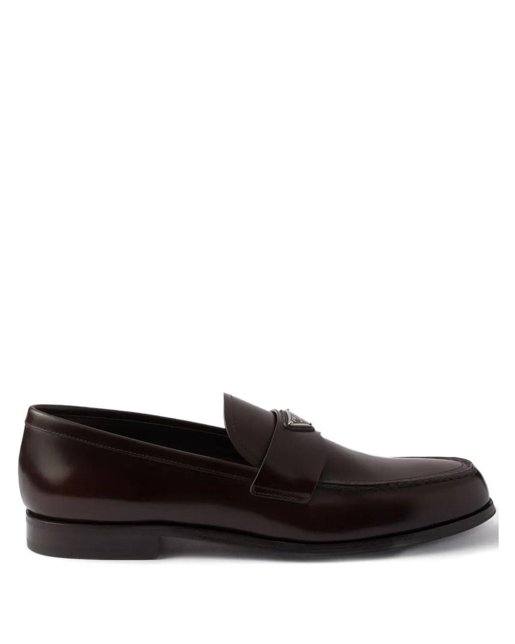 PRADA Triangle-Logo Penny-Slot Loafers Prada Triangle Logo Penny Slot Brown Loafers (Premium Plus  main image 3