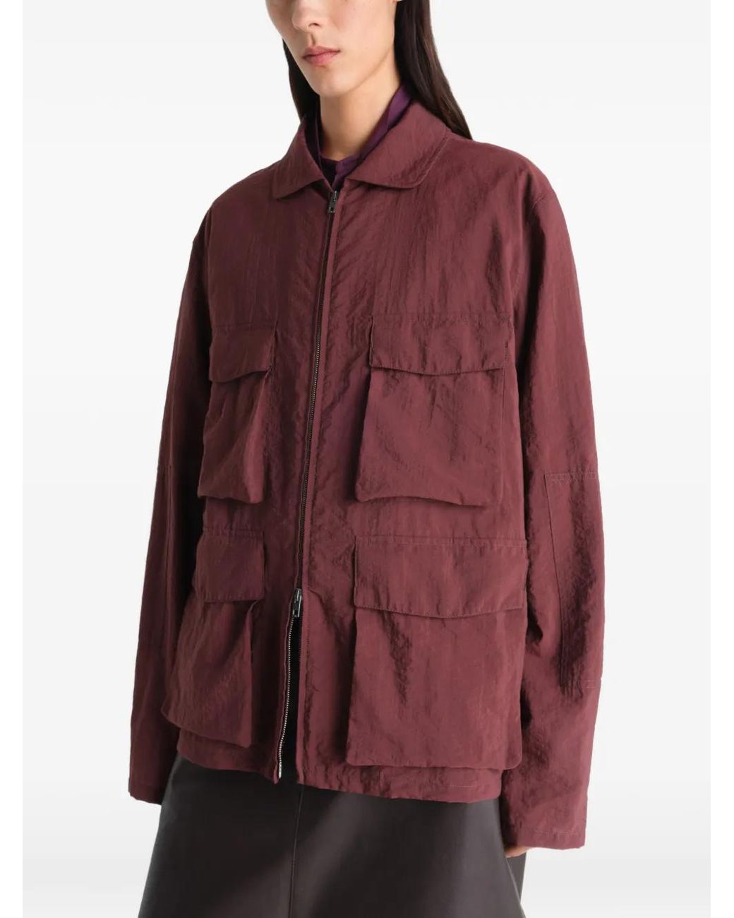 Lemaire Red Four-Pocket Zip-Up Long Sleeve Jacket for men