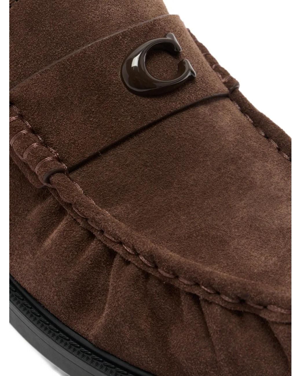 COACH Brown Logo-Plaque Suede Loafers