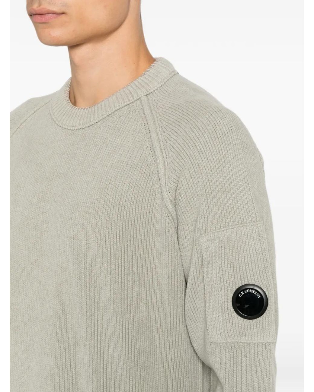 C P Company Gray Chenille Cotton Lens Crewneck Sweater for men