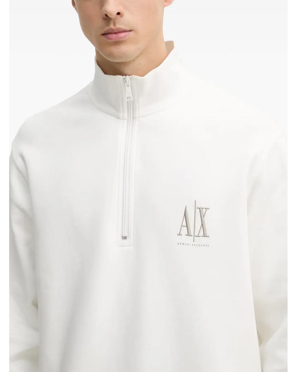 ARMANI EXCHANGE White Logo-Embroidered Quarter-Zip Sweater for men