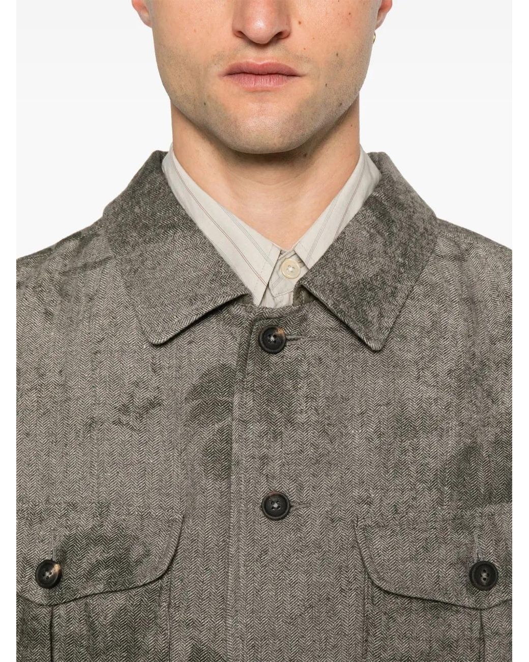 Ziggy Chen Gray Herringbone-Pattern Shirt for men