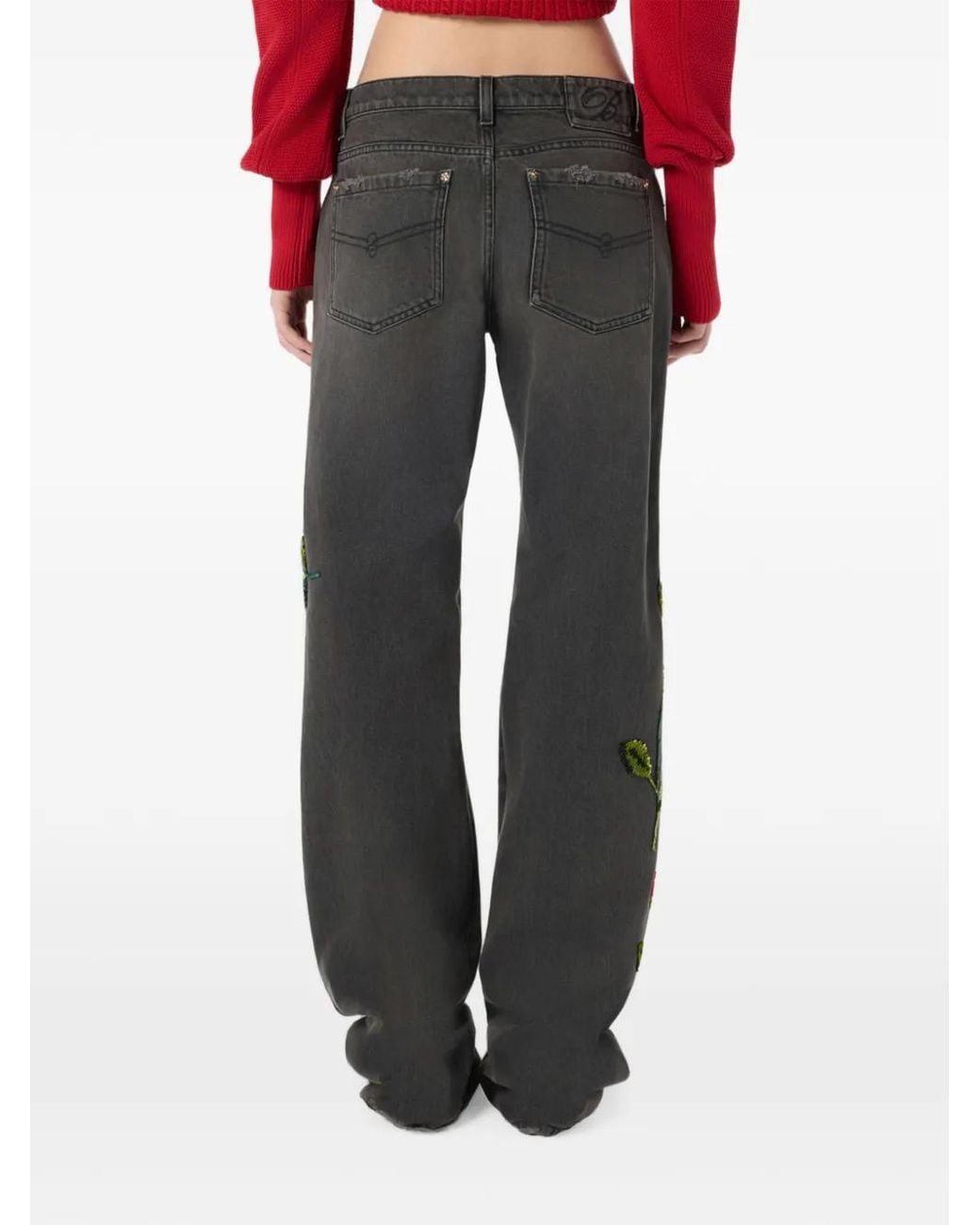 Blumarine Sequin-Embroidered Wide-Leg Jeans
