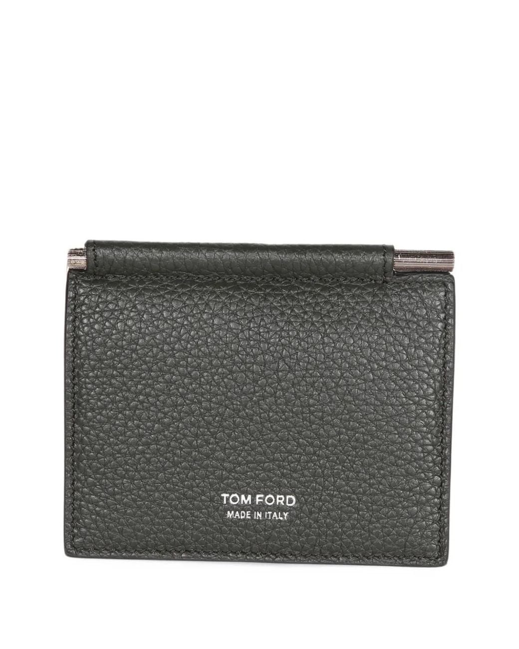 Tom Ford Gray Grained-Leather Money Clip Wallet for men