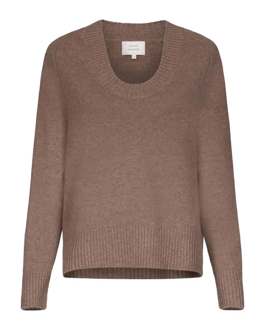 Loulou de Saison Brown U Neck Ribbed Baji Sweater