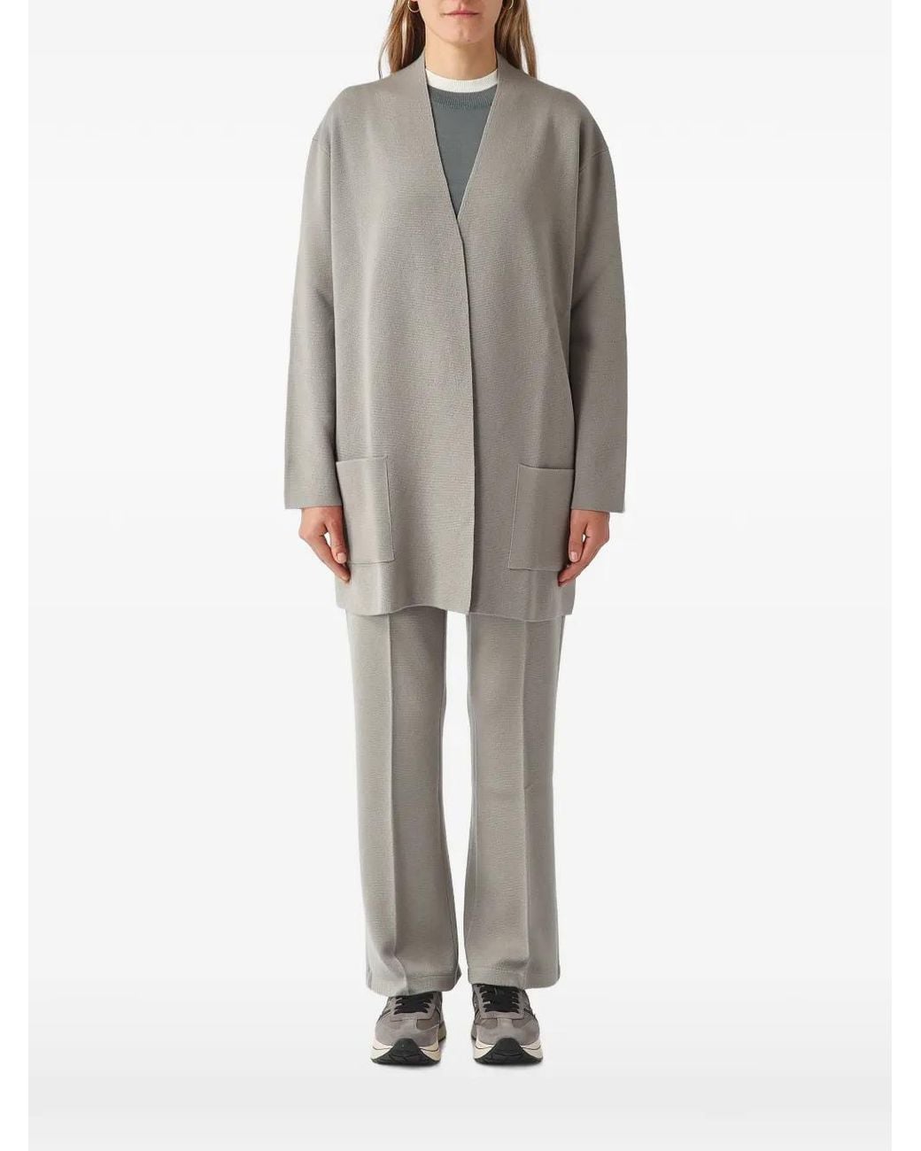 Gran Sasso Gray Open-Front Patch-Pocket Cardigan