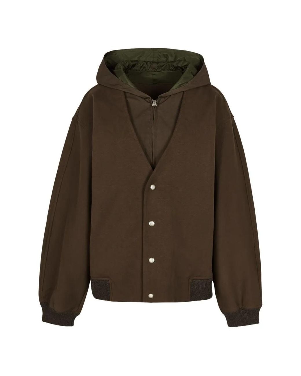CROQUIS Brown Mock-Layer V-Neck Hooded Jacket for men