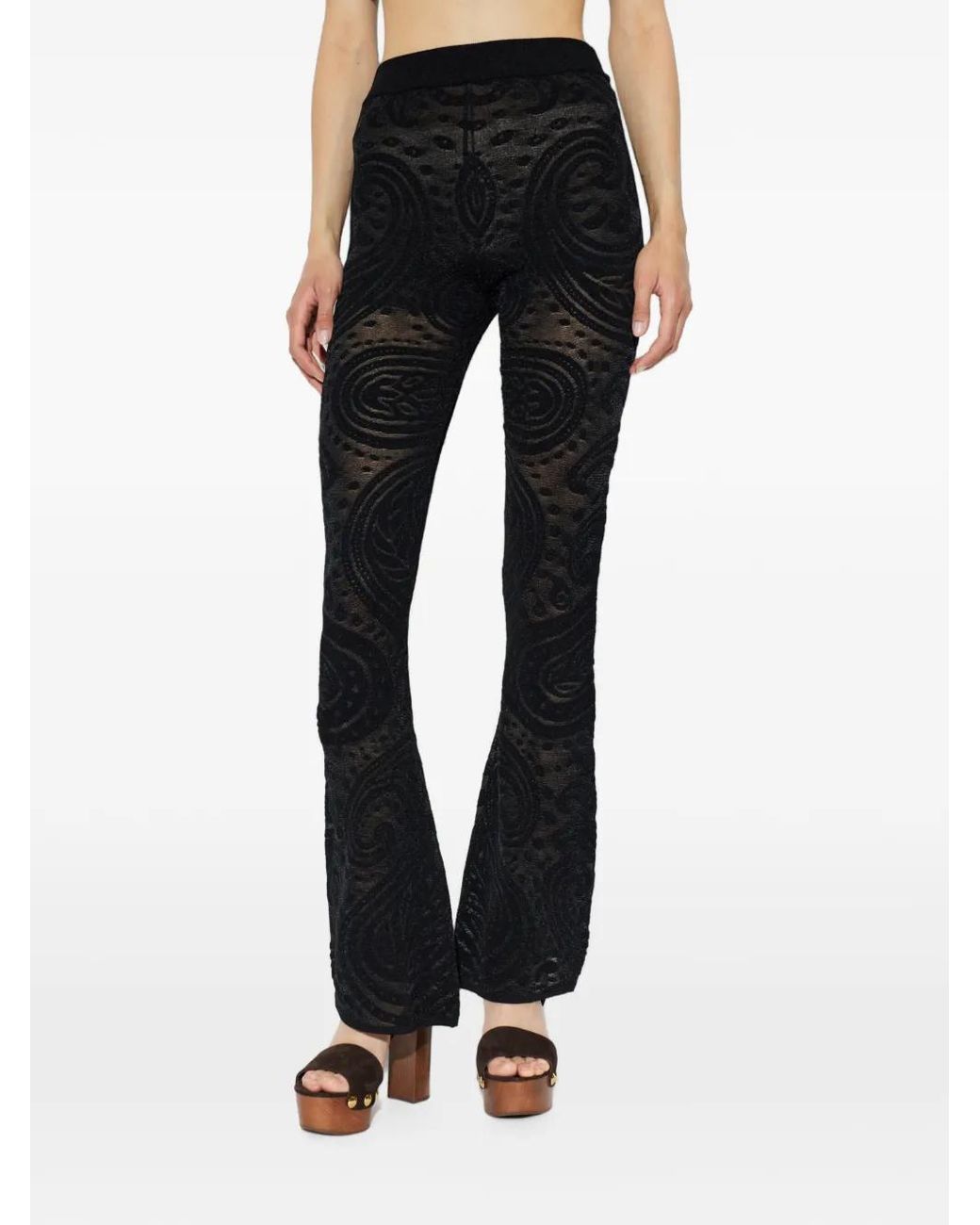 Etro Black Paisley-Pattern Flared Trousers