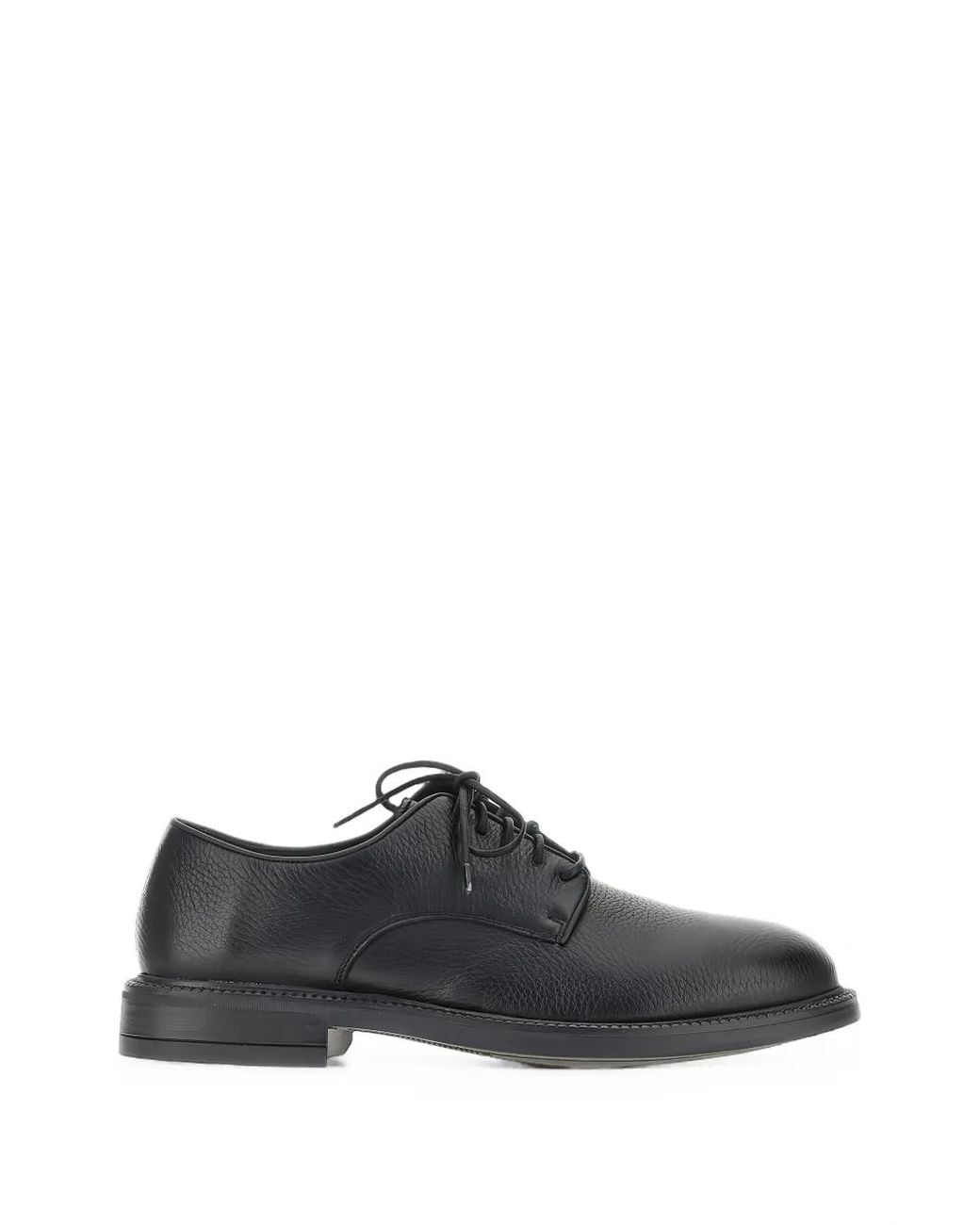 Calce Black Grainy-Leather Derby Shoes for men