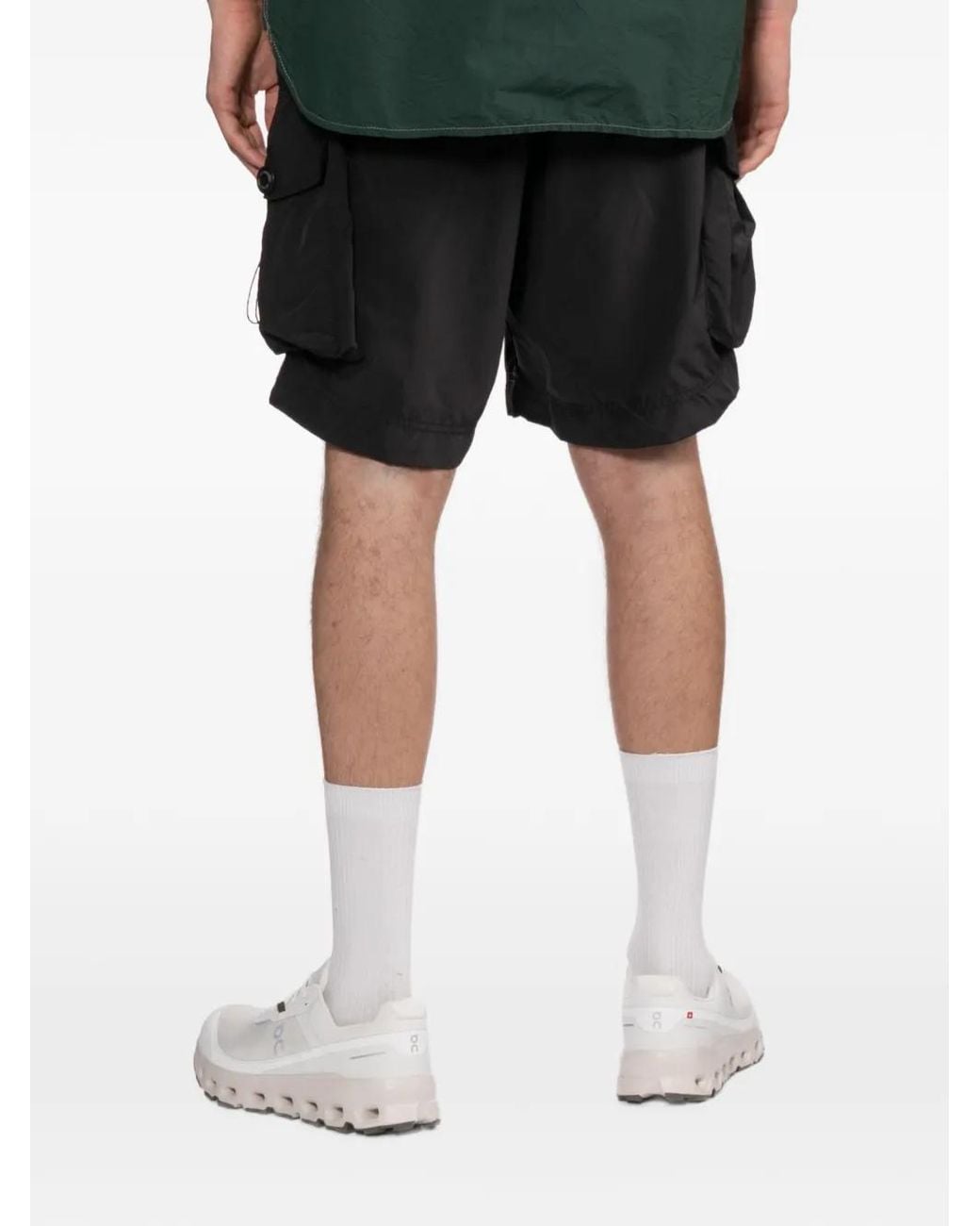 And Wander Black Cargo Pocket Shorts for men