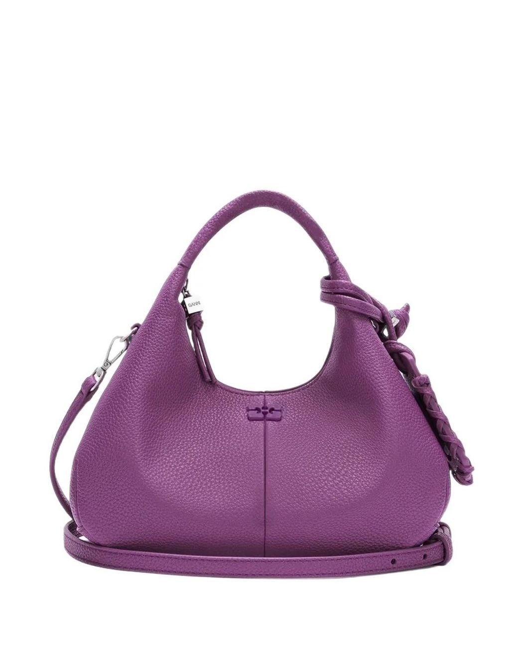 Ganni Purple Mini Sac Cabas Hobo En Cuir À Fini Grainé