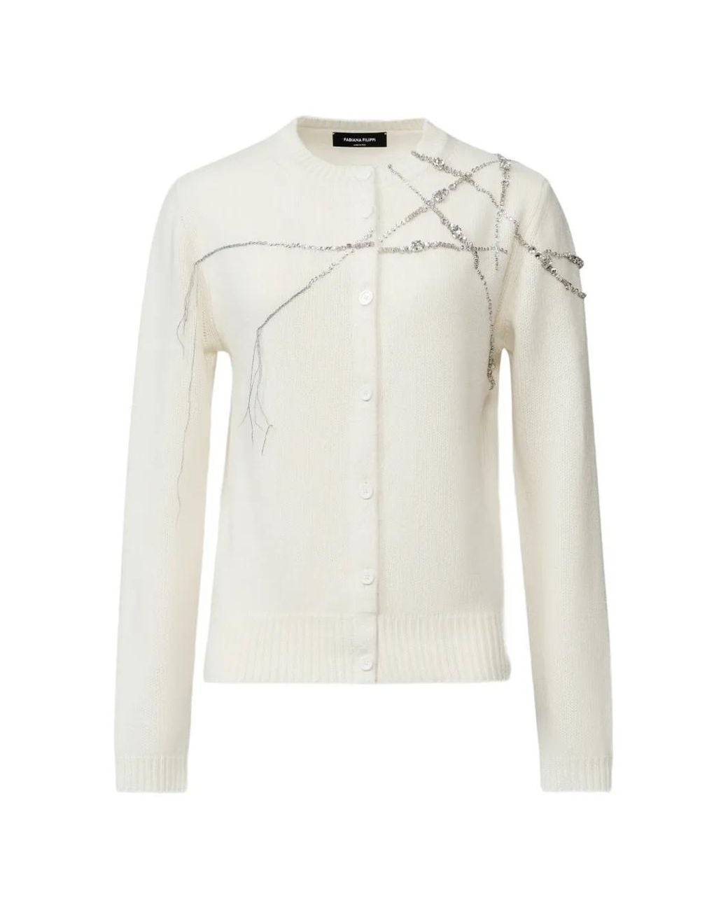 Fabiana Filippi White Embellished Button-Up Cardigan