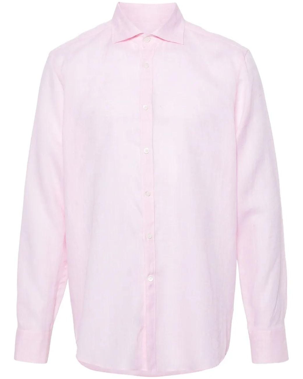 Canali Pink Spread-Collar Linen Shirt for men