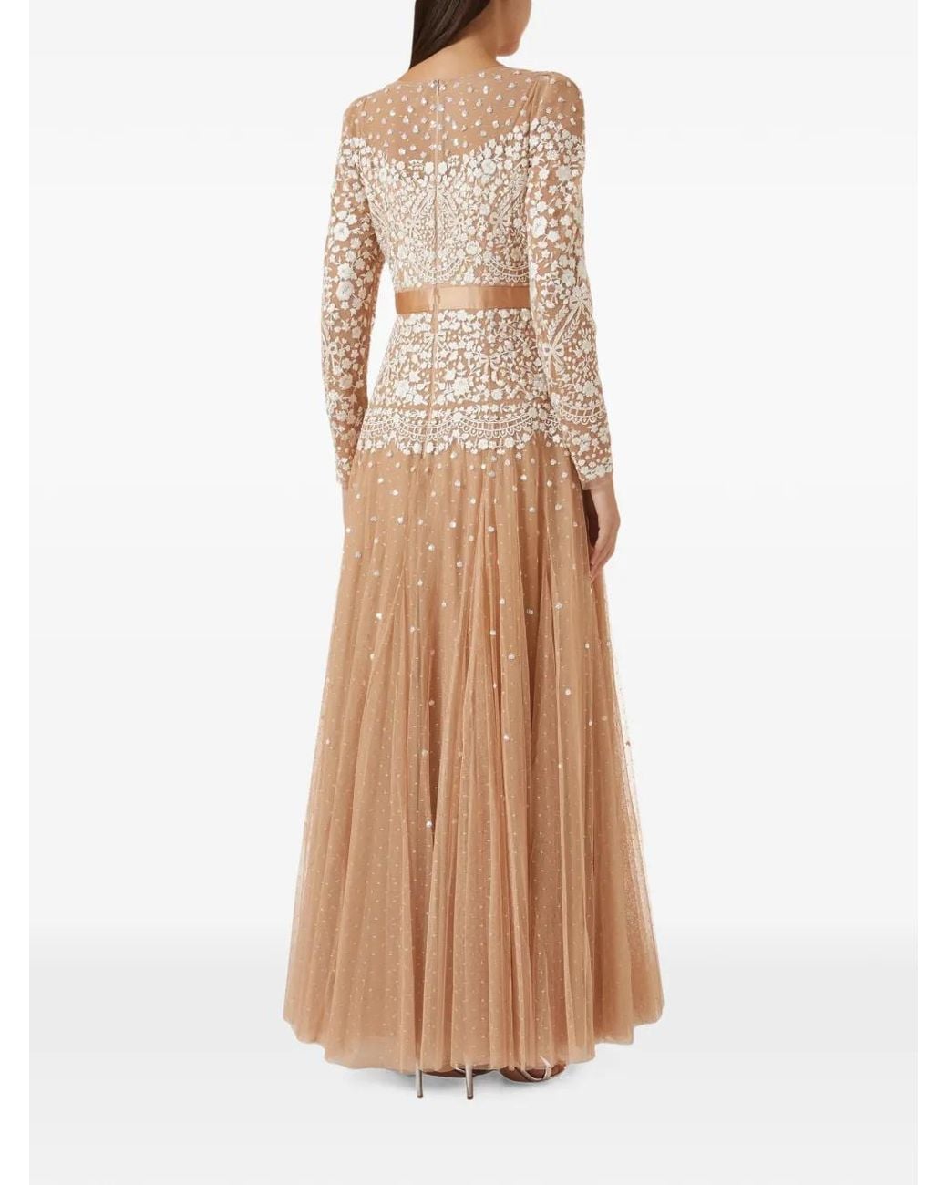 Needle & Thread Gilded Lace Long-Sleeve Maxi Gown in Pink | Lyst