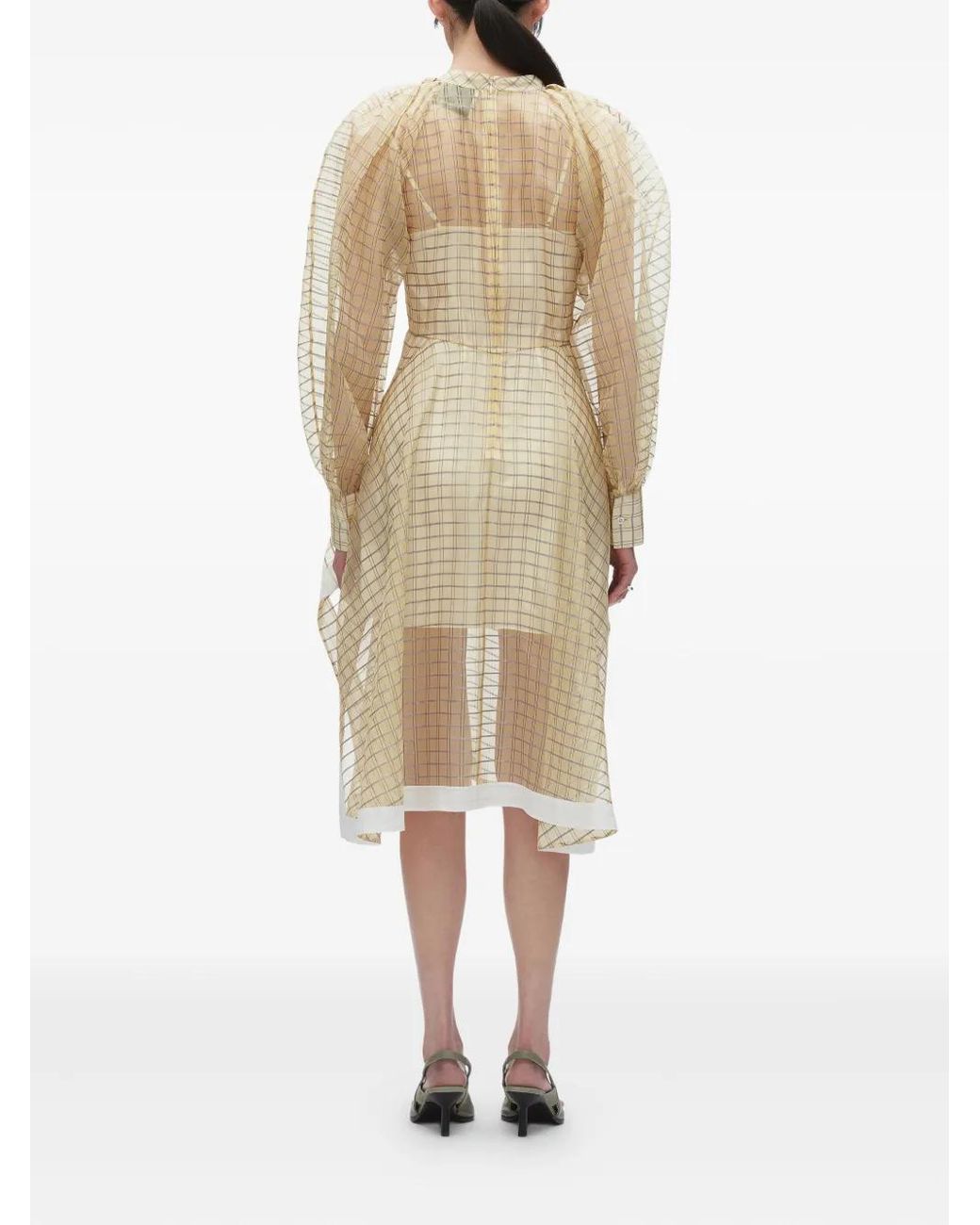 3.1 Phillip Lim White Puff-Sleeve Checked Midi Dress