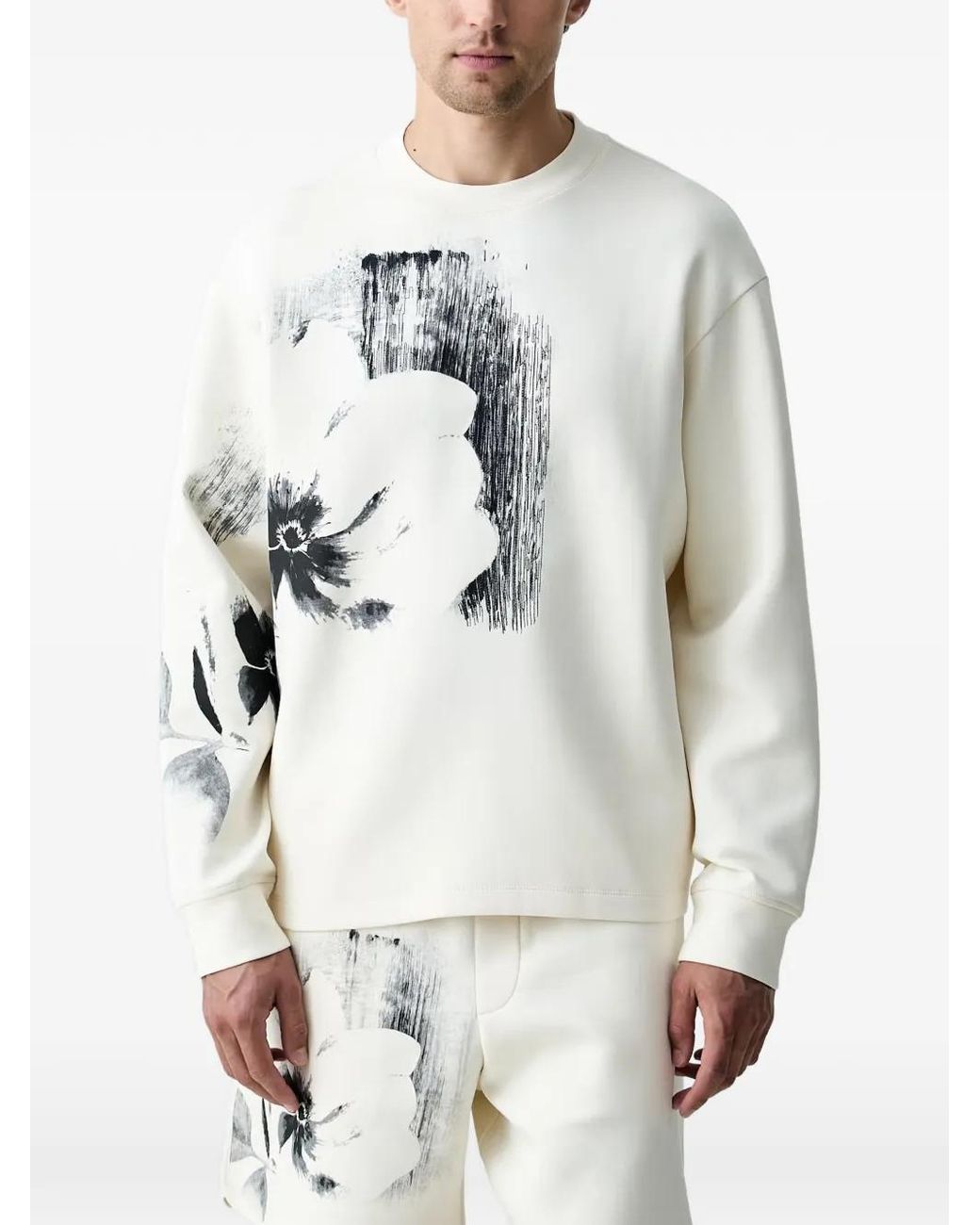 ARMANI EXCHANGE Gray Floral-Print Long-Sleeved Sweatshirt for men