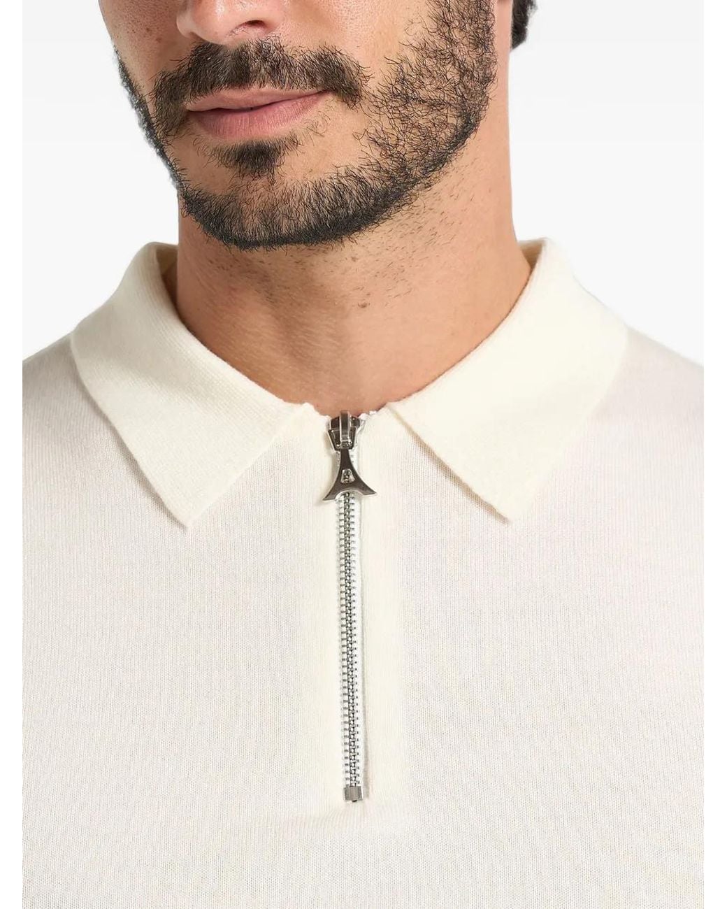 Manière De Voir White Long Sleeve Polo Top With Zip Off for men