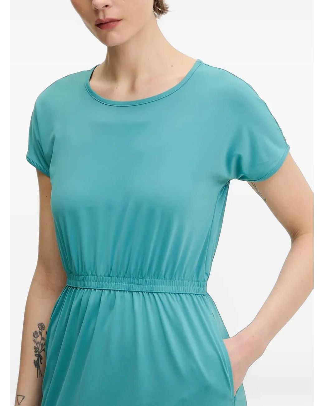 Columbia Blue Elasticated-Waist Mini Dress