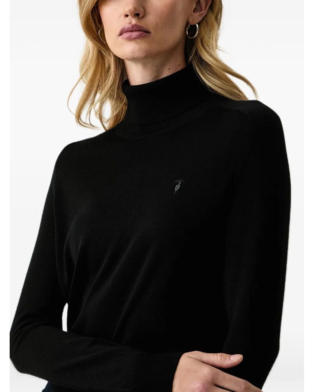 Trussardi Black Golf Logo-Embroidered Roll-Neck Sweater