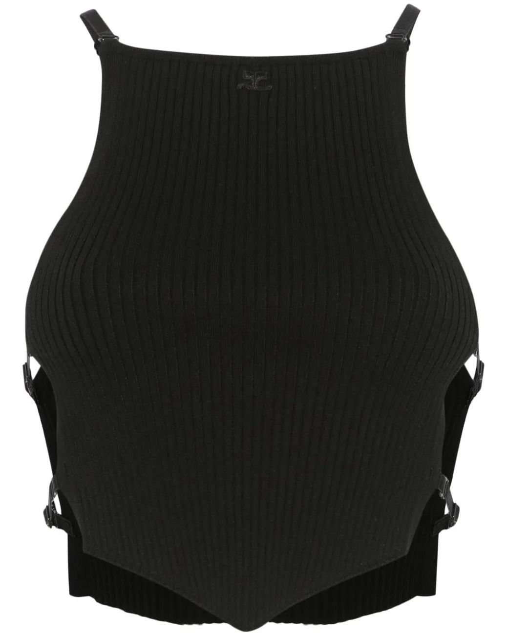 Courreges Black Ribbed Crop Top