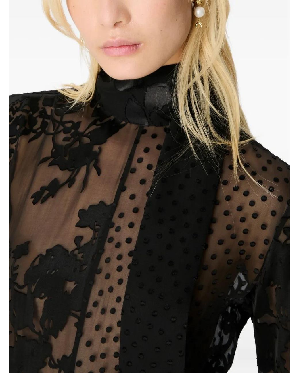 MARINE SERRE Black Floral-Print Tie-Neck Maxi Dress