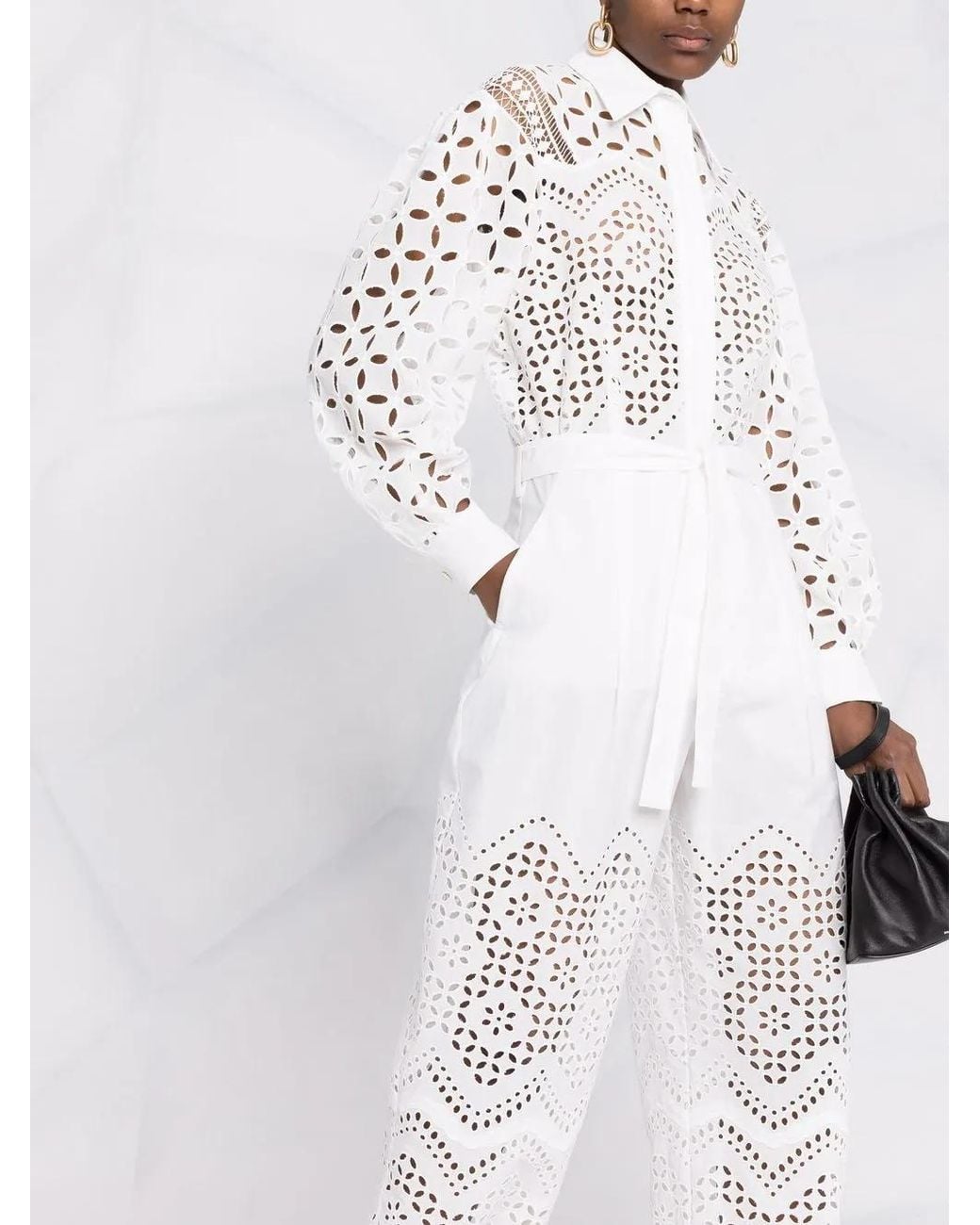 Alberta Ferretti White Broderie Belted Bodysuit