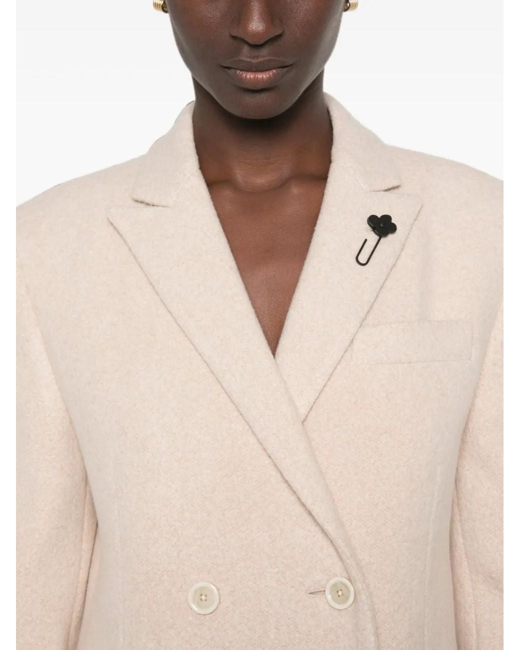 Lardini White Double-Breasted Notched-Lapel Wool Coat