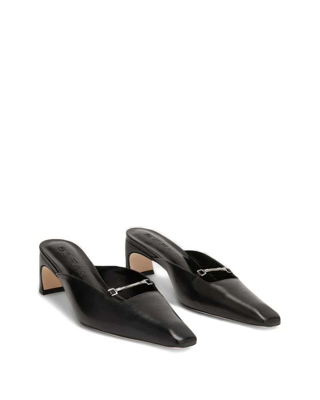 By Far Black Leda Square-Toe Mules