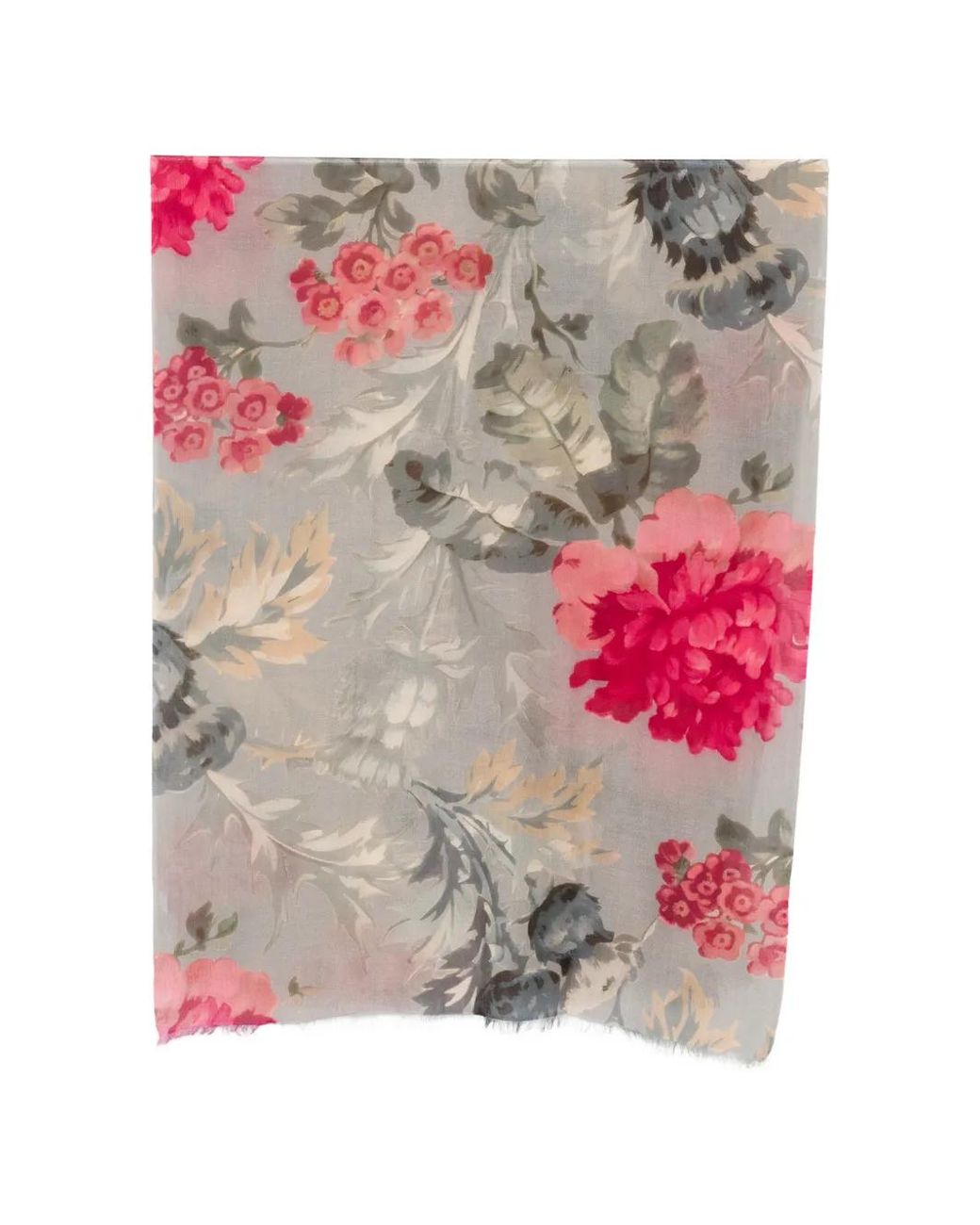 Mouleta Pink Floral-Print Frayed Scarf