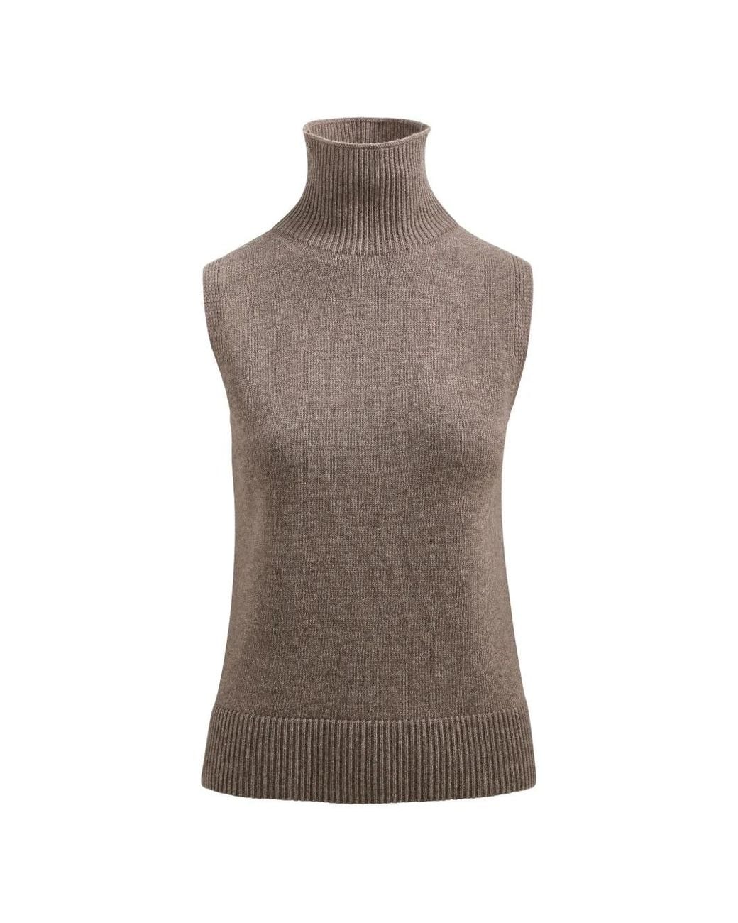 Brandon Maxwell Brown Bruno Sleeveless Turtleneck Vest
