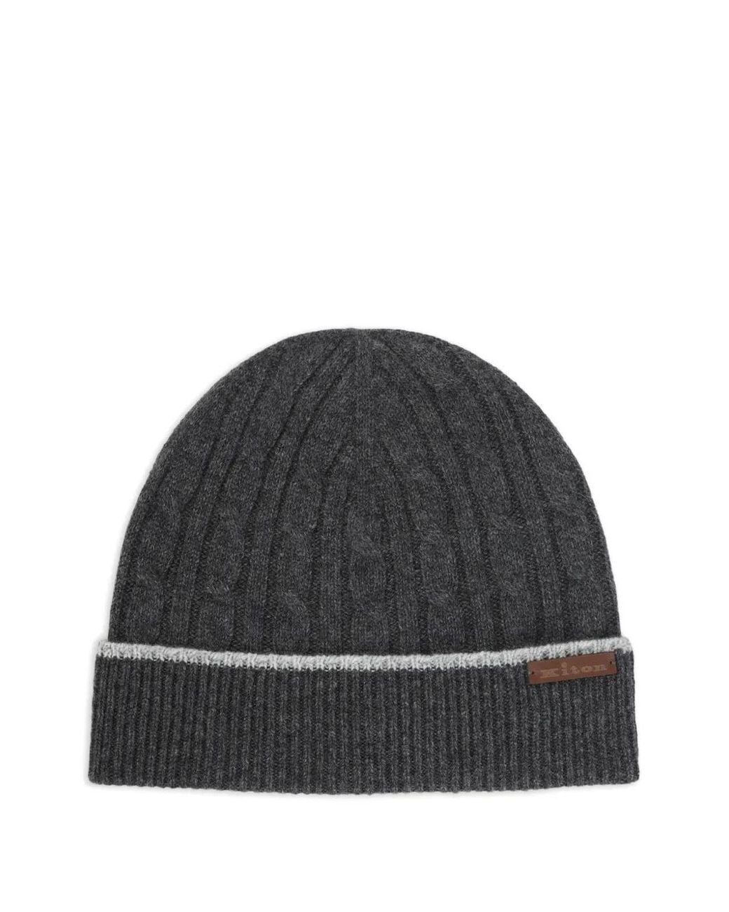 Kiton Black Cable-Knit Beanie Hat for men