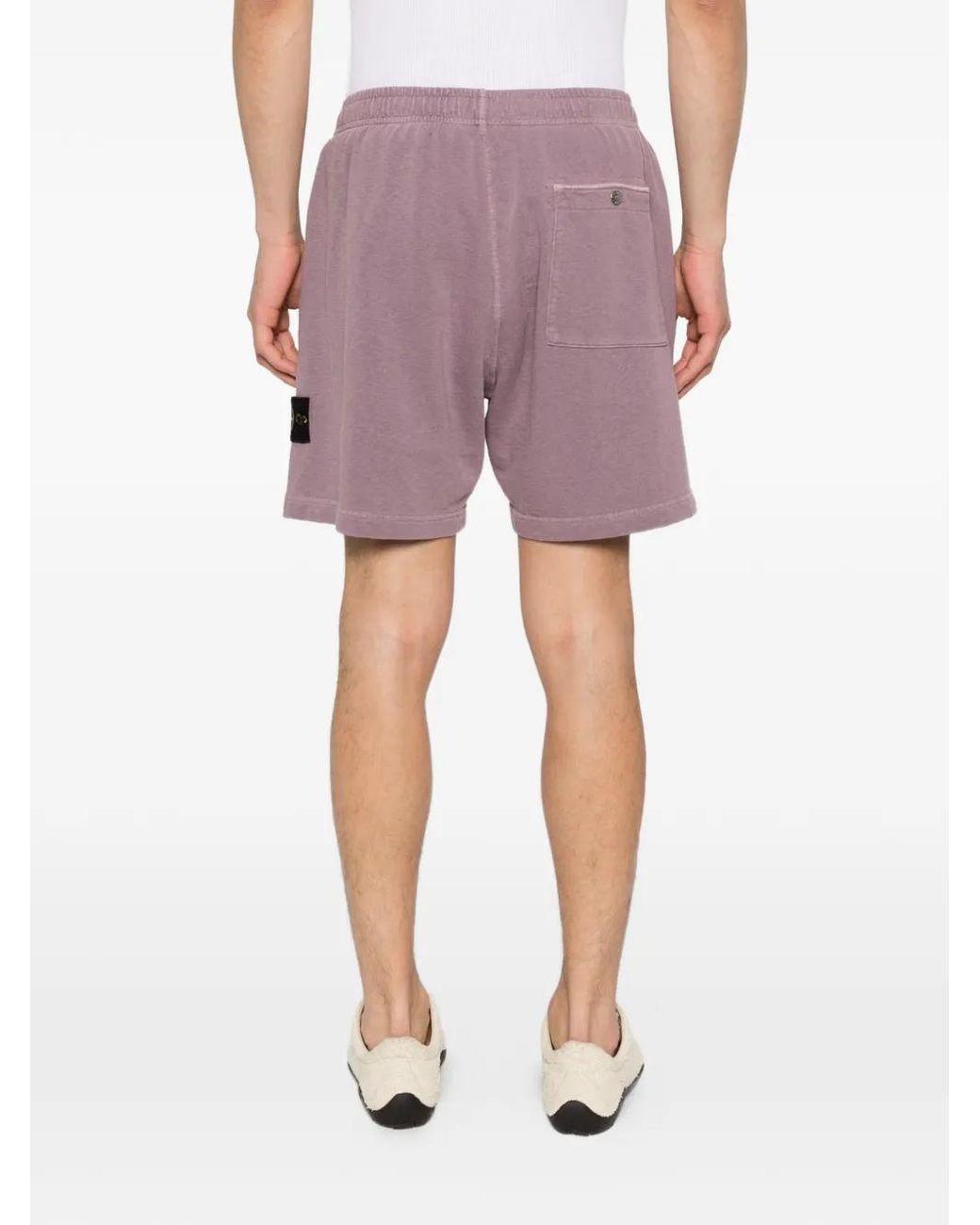 Stone Island Purple 6200014 Malfilé Fleece 'Old' Effect Shorts for men