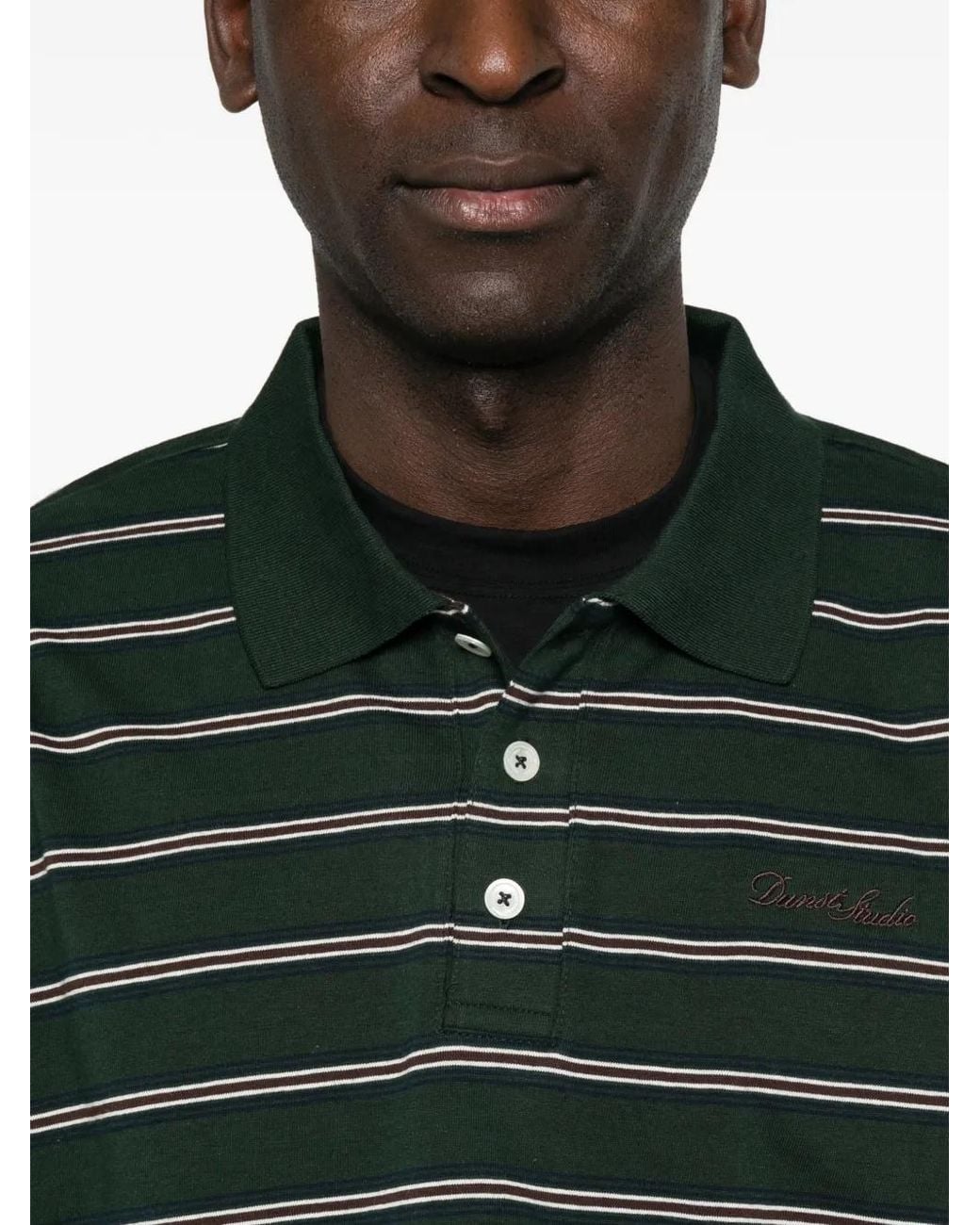 DUNST Green Striped Long-Sleeve Polo Shirt