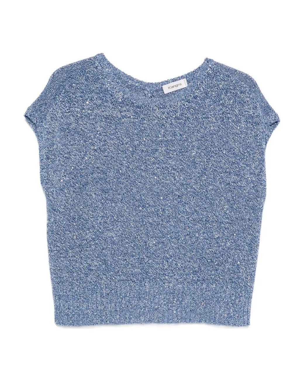 Kangra Blue Sequin-Embellished Sleeveless Top