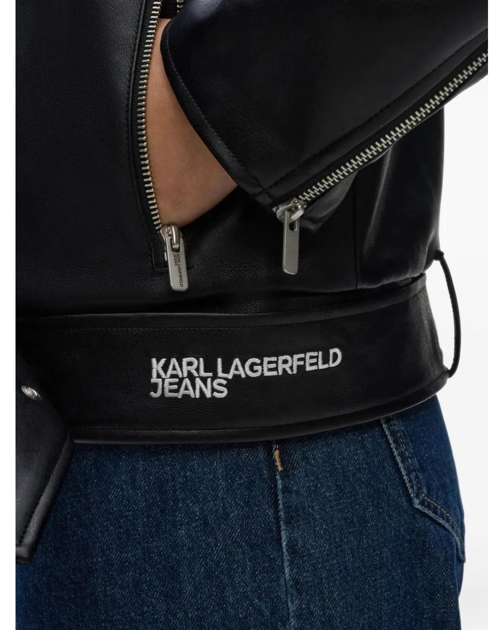 Karl Lagerfeld Blue Faux-Leather And Denim Jacket