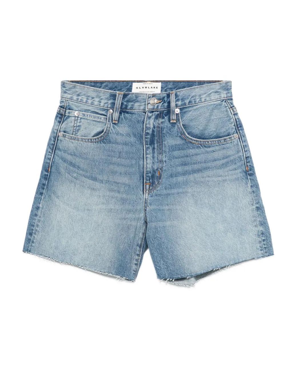 SLVRLAKE Denim Blue Sienna Frayed-Hem Denim Shorts