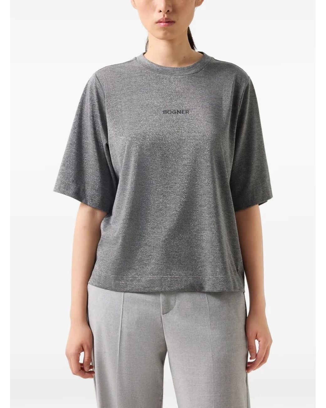 Bogner Gray Dorothy Shimmering Logo-Stitch T-Shirt