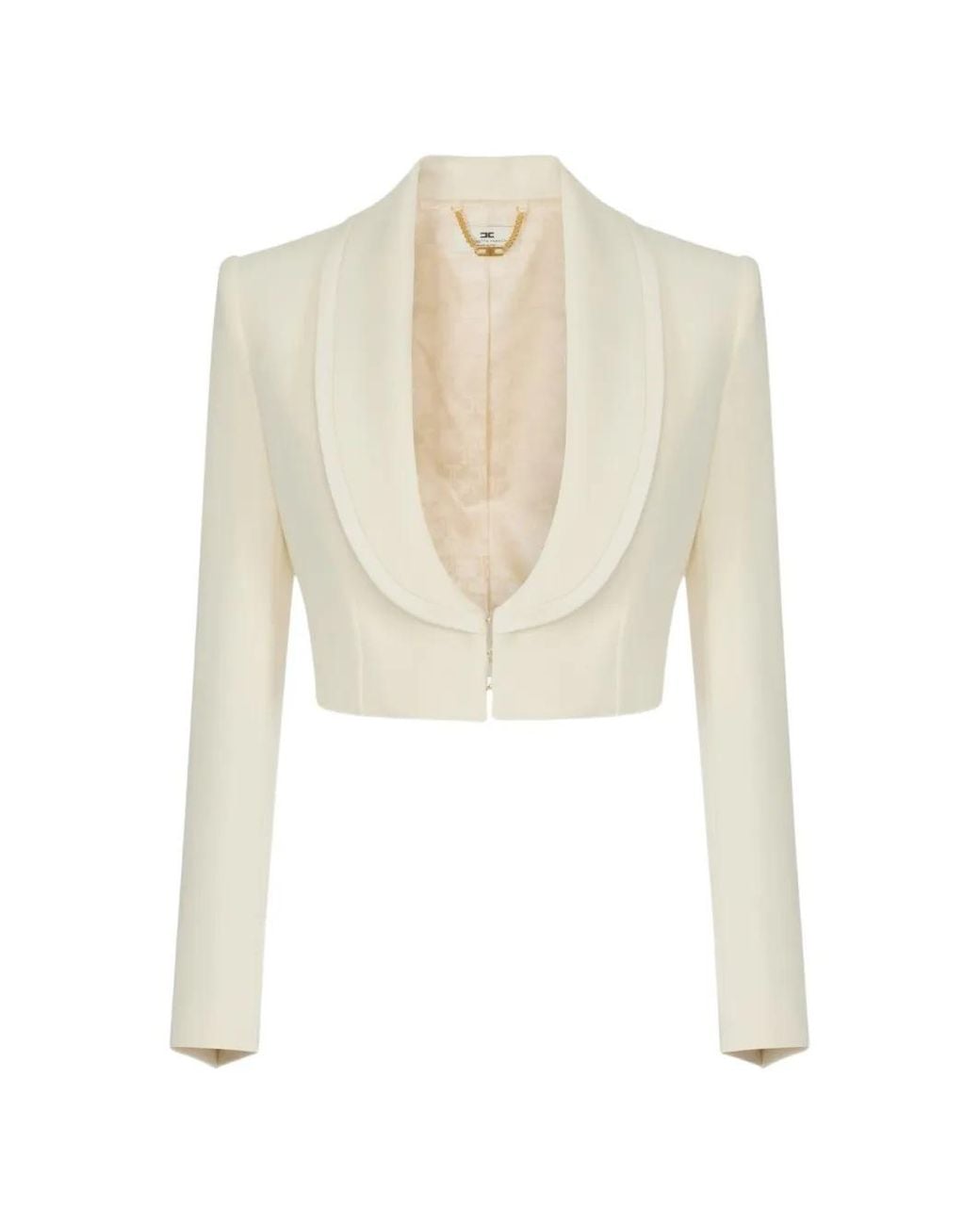 Elisabetta Franchi White Jacket Made Of Lightweight Crêpe And Satin Fabrics With Peplum