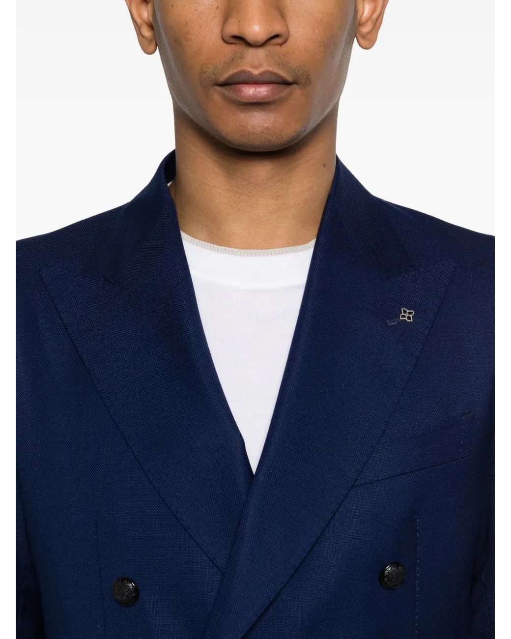 Tagliatore Blue Double-Breasted Patch-Pockets Blazer for men