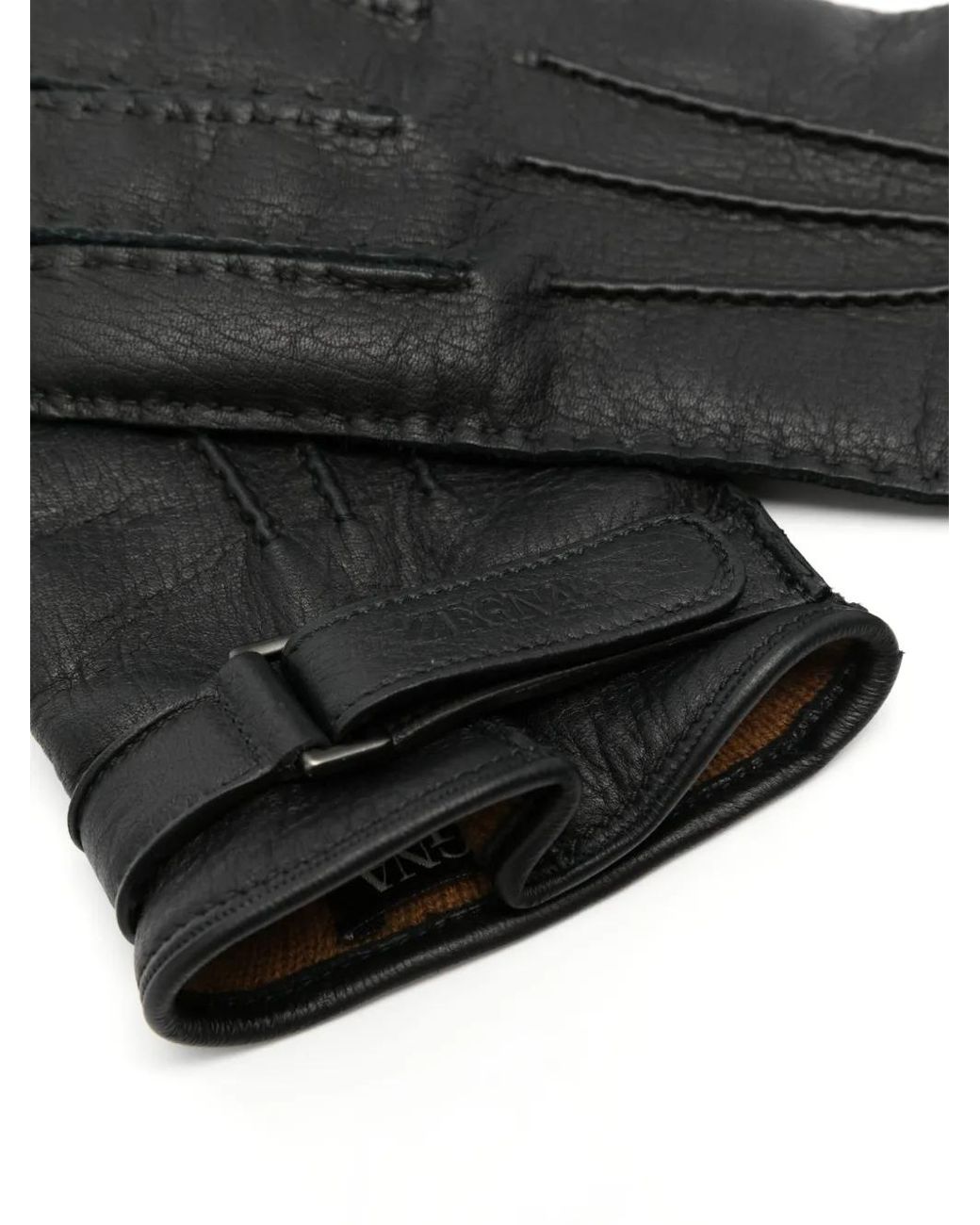 Zegna Black Logo-Debossed Leather Gloves for men